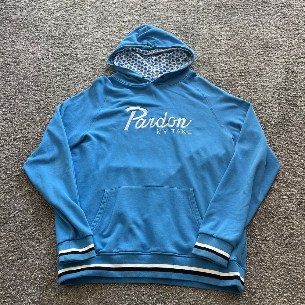 Barstool Sports Pardon My Take Embroidered Hoodie Sweatshirt Blue Mens XL